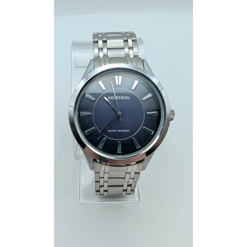 Armitron Quartz Watch 20/5077SV Men 50m Silver Analog‎ New Battery 6.75